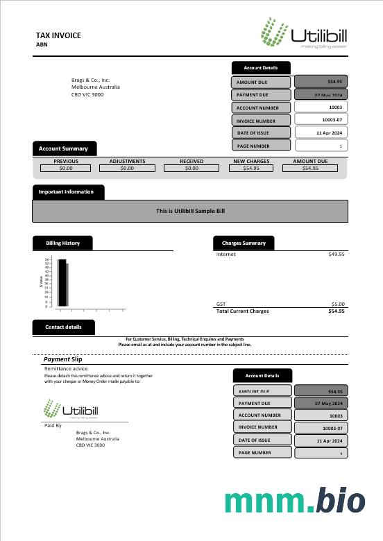 Australia Utilibill business łatwy do wypełnienia szablon w formacie Word i PDF